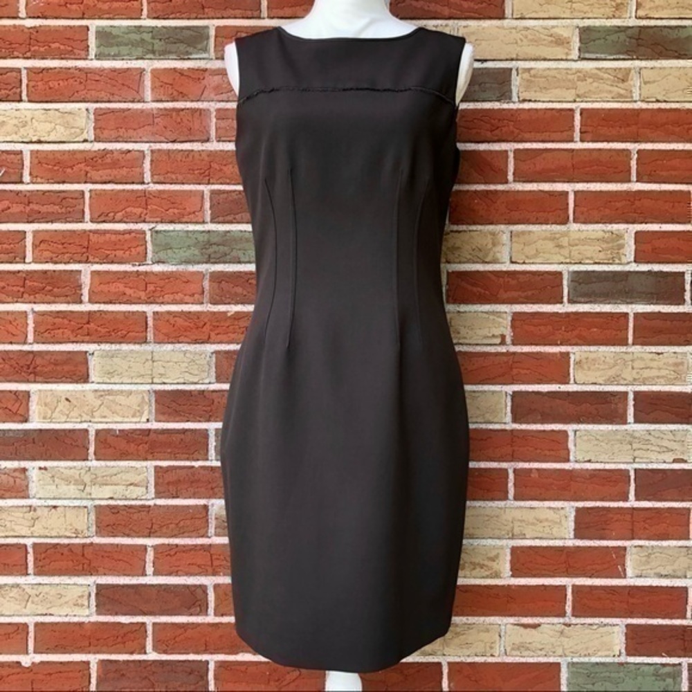 Elie Tahari Fringed Sleeveless Brown Sheath Dress 👗